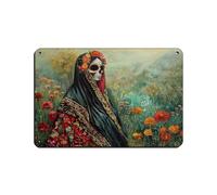Póster retro de la pareja de esqueletos del Día de los Muertos (27), letrero de metal de estaño, arte elegante, pintura de hierro, bar, cueva de personas, cafetería, garaje, póster decorativo de pared