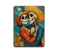 Póster retro de la pareja de esqueletos del Día de los Muertos (5) Cartel de metal de metal para pintura de hierro para bar, cueva de personas, cafetería, garaje, decoración de pared, 30 x 40 cm