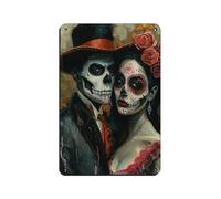 Póster retro de la pareja de esqueletos del Día de los Muertos (9) Cartel de metal de metal para pintura de hierro para bar, cueva de personas, cafetería, garaje familiar, póster decorativo de pared