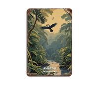 Póster retro de la selva tropical del Amazonas, letrero de metal de estaño, arte elegante, pintura de hierro, bar, cueva de personas, cafetería, familia, garaje, póster decorativo de pared, 20 x 30 cm
