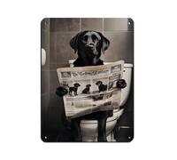 Póster retro de labrador negro en el inodoro, letrero de metal de estaño, arte elegante, retro, pintura de hierro, bar, cueva de personas, cafetería, garaje, póster decorativo de pared, 30 x 40 cm
