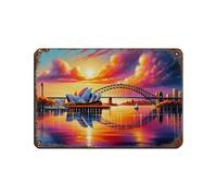 Póster retro de metal con puesta de sol sobre el puerto de Sydney, arte elegante, pintura de hierro, bar, cueva de gente, cafetería, garaje, póster decorativo de pared, 8 x 12 pulgadas (20 x 30 cm)