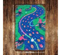 Póster retro de metal con texto en inglés "Binary Code Flowing in The River" (1) Cartel de metal con texto en inglés "Binary Code Flowing in The River" (1)