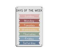 Póster retro de metal con texto en inglés "DAYS OF THE WEEK" para el aula de los niños, arte elegante, pintura de hierro, bar, cueva de personas, cafetería, garaje, póster decorativo de pared, 20 x 30