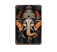 Póster retro de metal con texto en inglés "Divine Graceful Ganesha's Blessing", arte elegante, pintura de hierro, bar, cueva de personas, cafetería, garaje, póster decorativo de pared, 20 x 30 cm