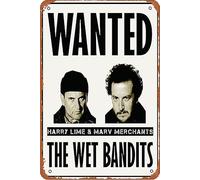 Póster retro de metal con texto en inglés "Home Alone Wanted The Wet Bandits" (12 x 8 pulgadas) para bar, club de música, hombre, cueva, habitación, decoración de pared