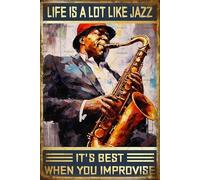 Póster retro de metal con texto en inglés "Life is a Lot Like Jazz Best When You Impvovise", saxofón, vintage, hogar, garaje, hombre, cueva, bar, pub, decoración de pared, 12 x 8 pulgadas