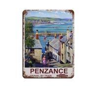 Póster retro de metal vintage de Penzance British Rail Travel Retro, arte elegante, pintura de hierro, bar, gente, cueva, cafetería, familia, garaje, póster decorativo de pared, 30 x 40 cm