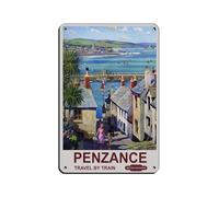 Póster retro de metal vintage de Penzance British Rail Travel Retro, arte elegante, pintura de hierro, bar, cueva, cafetería, familia, garaje, póster decorativo de pared, 20 x 30 cm