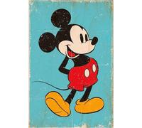 Póster Retro de Mickey Mouse Fondo Azul Formato Grande (61x91,5 cm) (61cm x 91,5cm)