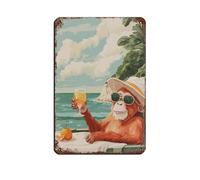 Póster retro de mono de playa de verano, cartel de metal de estaño, arte elegante, pintura de hierro, bar, cueva de gente, cafetería, familia, garaje, póster de decoración de pared, 20 x 30 cm
