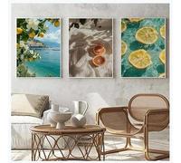 Póster retro de paisaje mediterráneo griego, lienzo pintado, arte de pared, cuadros, decoración del hogar, limón y naranja (30x45cm-3 piezas)
