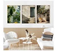 Póster retro de paisaje mediterráneo griego, lienzo pintado, arte de pared, cuadros, decoración del hogar, limón y naranja (35x50cm-3 piezas)