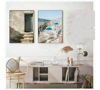 Póster retro de paisaje mediterráneo griego, lienzo pintado, arte de pared, cuadros, decoración del hogar, limón y naranja (70x100cm-2 piezas)