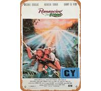Póster retro de película Romancing The Stone 1984, cartel vintage de película antigua, póster de metal, letrero de TV, bar, regalo, karaoke, club de música, restaurante, cueva de hombre, decoración de