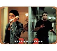 Póster retro de película Scream 2 1997, cartel de metal clásico de película antigua, letrero de metal, regalo de bar, karaoke, club de música, restaurante, cueva de hombre, decoración de pared, placas