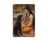 Póster retro de Shiv con perro, dios hindú, arte Shiv, arte retro, letrero de estaño, arte elegante, pintura de hierro, bar, cueva de personas, cafetería, garaje, póster decorativo de pared, 20 x 30