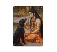 Póster retro de Shiv con perro, dios hindú, arte Shiv, arte retro, letrero de estaño, arte elegante, pintura de hierro, bar, cueva de personas, cafetería, garaje, póster decorativo de pared, 30 x 40