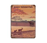 Póster retro del parque nacional Kruger, cartel de metal de estaño, arte elegante, pintura de hierro, bar, cueva de personas, cafetería, garaje, póster decorativo de pared, 30 x 40 cm