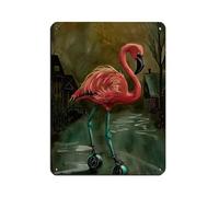 Póster retro divertido de flamenco de patinaje sobre ruedas, letrero de metal de estaño, arte elegante, retro, pintura de hierro, bar, cueva, cafetería, familia, garaje, póster decorativo de pared, 30