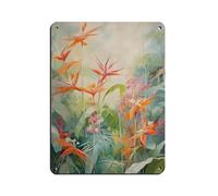 Póster retro inspirado en William Morris con diseño de pájaro del paraíso tropical, letrero de estaño, arte elegante, retro, pintura de hierro, bar, cueva de personas, cafetería, garaje, póster para