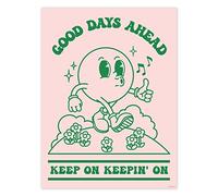 Póster retro para pared, decoración de habitación estética retro, impresión artística con cita positiva Good Days Ahead, póster de nostalgia vintage rosa verde pastel, 12 x 16 pulgadas