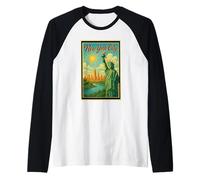 Póster retro vintage de Ellis Island New York City State NY NYC Camiseta Manga Raglan