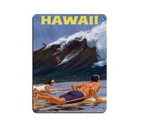 Póster retro vintage de Hawaii Travel Poste de metal, letrero de estaño, arte elegante, retro, pintura de hierro, bar, gente, cueva, cafetería, familia, garaje, póster decorativo de pared, 30 x 40 cm