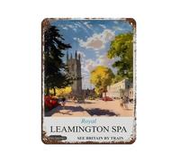 Póster retro vintage de Leamington Spa British Rail Travel Retro Cartel de metal Arte Chic Retro Pintura de Hierro Bar Gente Cueva Cafe Familia Garaje Póster Decoración de Pared 12 x 16 pulgadas (30 x