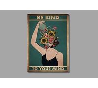 Póster "Sé amable con tu mente", impresión en lienzo, arte de pared, pintura de concienciación sobre la salud mental, impresión floral, decoración de pared para el hogar (40 x 60 cm/marco interior)