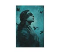 Póster surrealista de mirlo gótico retrato de una mujer en lienzo para decoración de pared, pinturas para sala de estar, dormitorio, 20 x 30 pulgadas (50 x 75 cm)