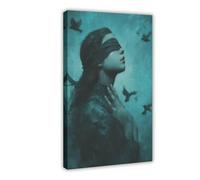 Póster surrealista de mirlo gótico retrato de una mujer en lienzo para decoración de pared, pinturas para sala de estar, dormitorio, 40 x 60 cm
