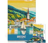 Póster turístico de Bregenz,Austria Rompecabezas de 1000 Piezas para Adultos Divertido,Relajante y fácil de Recordar Diseño Uniforme (38x26cm)