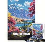 Póster turístico de Queenstown,Nueva Zelanda Rompecabezas de 1000 Piezas para Adultos Ejercicio Mental Alivio del estrés Divertido Cierre Seguro Regalo Memorable (38x26cm)