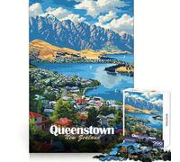 Póster turístico de Queenstown,Nueva Zelanda Rompecabezas para Adultos de 1000 Piezas para ejercitar la Memoria y Disfrutar del Ocio Cierre Seguro Regalo Creativo (38x26cm)