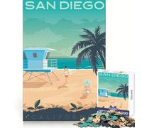 Póster turístico de San Diego,Rompecabezas de 1000 Piezas para Adultos y Adolescentes,Bienestar Cerebral,Ocio Relajado,Cierre Perfecto, (38x26cm)