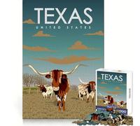 Póster turístico del Estado de Texas, Rompecabezas de 1000 Piezas para Adolescentes, para ejercitar la Memoria, Relajante y Divertido, con Bordes limpios, Regalo Original (38x26cm)