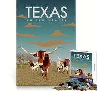 Póster turístico del Estado de Texas Rompecabezas para Adultos de 1000 Piezas Ejercicio Inteligente Recreación pacífica Bordes precisos Elegante (50x75cm)