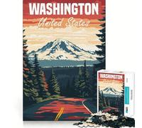 Póster turístico del Estado de Washington para Adultos Rompecabezas de 1000 Piezas Diversión para Entrenar la Mente Piezas sin Rebabas y de Corte Limpio Actividad para Compartir en Familia (50x75cm)