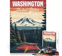 Póster turístico del Estado de Washington Rompecabezas de 1000 Piezas para Adolescentes Entrenamiento Mental Fácil de Usar Corte láser Un Regalo Encantador (38x52cm)