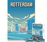 Póster turístico holandés del Horizonte de Rotterdam para Adolescentes,Rompecabezas de 1000 Piezas,estimulación cognitiva,recreación Tranquila,Corte preciso,Regalo Ideal (38x52cm)