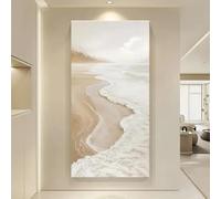 Póster vertical de lienzo con diseño de olas en color crema, escena tranquila de playa, láminas decorativas para pared, ideales para la decoración de salas de estar modernas (40 x 80 cm).