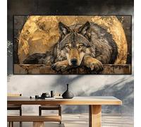 Póster vintage abstracto de lobo con luna, paisaje animal, lienzo, pintura, impresiones de pared, imagen para sala de estar, decoración del hogar, 70 x 140 cm, sin marco