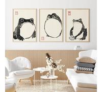Póster vintage antiguo de la lona de la rana Matsumoto Hoji, impresión en madera japonesa, sapo lindo y feo Wabi Sabi, pintura artística de pared, 60x80cm, 3 piezas sin marco