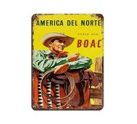 Póster vintage BOAC North America Travel Poste Retro Cartel de metal de hojalata arte chic retro pintura de hierro bar gente cueva café familia garaje póster decoración de pared 12 x 16 pulgadas (30 x