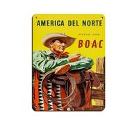 Póster vintage BOAC North America Travel Poste Retro Cartel de metal de hojalata arte chic retro pintura de hierro bar gente cueva café familia garaje póster decoración de pared 12 x 16 pulgadas (30 x