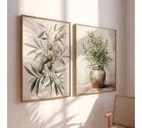 Póster vintage con estampado de rama de olivo en acuarela, lienzo botánico bohemio antiguo, pintura artística, decoración primaveral para el hogar, 40 x 50 cm, 2 unidades, sin marco