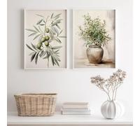 Póster vintage con estampado de rama de olivo en acuarela, pintura en lienzo botánica estilo bohemio antiguo, decoración de primavera para dormitorio y hogar, 60 x 80 cm, 2 unidades, sin marco