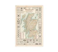 Póster vintage con mapa de whisky de Escocia para dormitorio, decoración de pared, oficina, habitación, decoración estética, regalo, sin marco, 30 x 45 cm