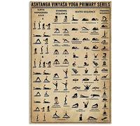 Póster vintage de Ashtanga Vinyasa Yoga, conocimiento primario del Seri, letrero de metal y aluminio, decoración de pared de 20 x 30 cm.